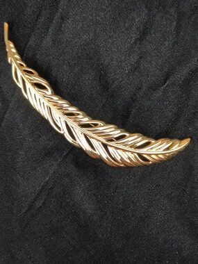 Vintage Monet Metallic Yellow Gold Feather Brooch 1980's Open Work Statement Pin